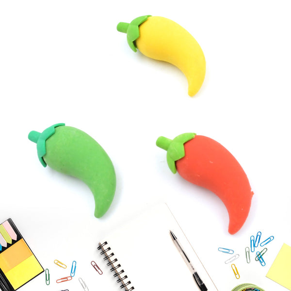 3D Fancy Colorful Chili Shape Erasers – Mini Novelty Eraser Set (3 Pc)